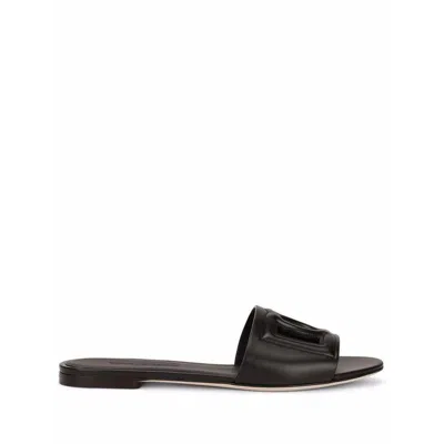 Dolce & Gabbana Black Flats With Cut-out Band And Dg Logo In Soft Rubber Woman