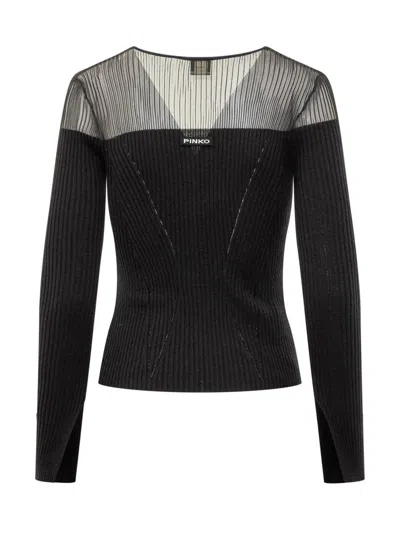 Pinko Sheer-panelled Ribbed Cardigan