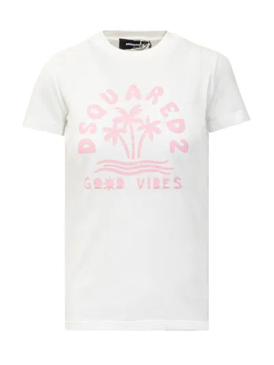 Dsquared2 Crew Neck Good Vibes Printed T-shirt In White