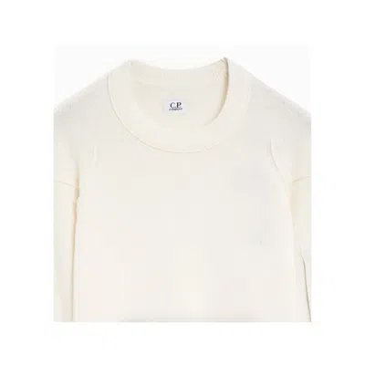 C.p. Company 'diagonal Raised' White Sweatshirt With Lens Motif On The Arm