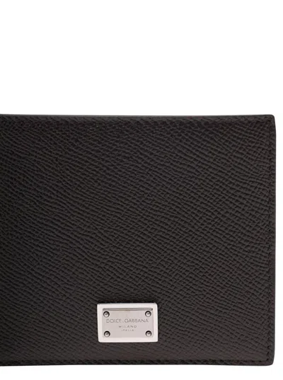 Dolce & Gabbana Black Bi-fold Wallet With Logo Plaque On The Front In Grained Leather Man