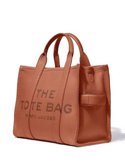 Marc Jacobs 'the Tote Bag Medium' Brown Shoulder Bag With Logo In Grainy Leather Woman