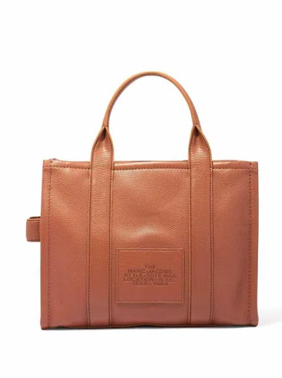 Marc Jacobs 'the Tote Bag Medium' Brown Shoulder Bag With Logo In Grainy Leather Woman
