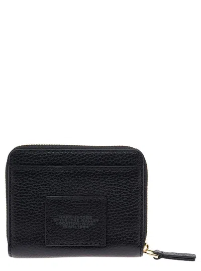 Marc Jacobs 'the Mini' Black Wallet With Engraved Logo On The Front In Hammered Leather Woman