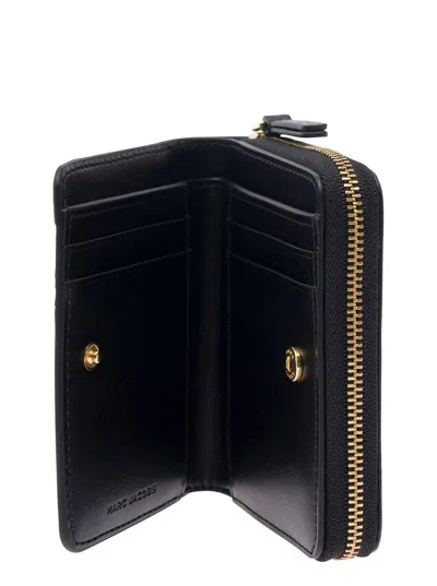 Marc Jacobs 'the Mini' Black Wallet With Engraved Logo On The Front In Hammered Leather Woman
