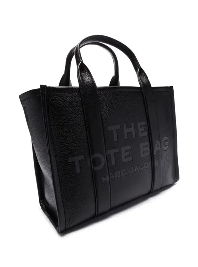 Marc Jacobs 'the Small Tote Bag' Black Shoulder Bag With Logo In Grainy Leather Woman