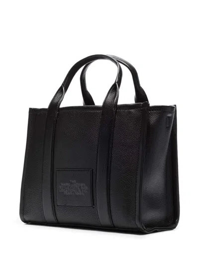 Marc Jacobs 'the Small Tote Bag' Black Shoulder Bag With Logo In Grainy Leather Woman
