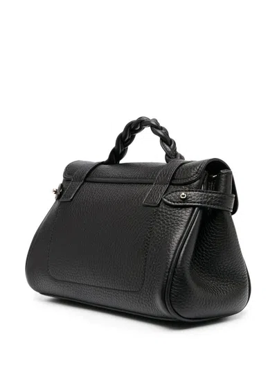 Mulberry 'alexa' Black Mini Handbag With Adjustable And Removable Shoulder Strap And Braided Handle In Graine