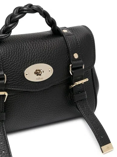 Mulberry 'alexa' Black Mini Handbag With Adjustable And Removable Shoulder Strap And Braided Handle In Graine
