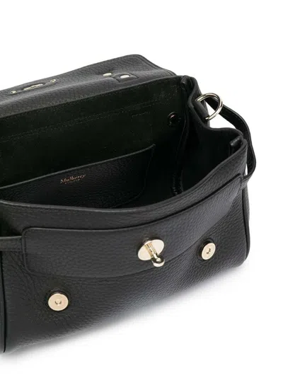 Mulberry 'alexa' Black Mini Handbag With Adjustable And Removable Shoulder Strap And Braided Handle In Graine