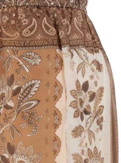 Zimmermann Lucky Brown Pants With Elastic Drawstring Waist And All-over Floral Print In Silk Woman