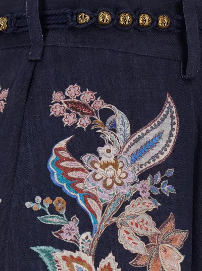 Zimmermann Womens Navy Multi Paisley Rhiannon Floral Linen Shorts Xs
