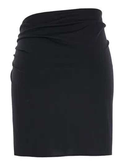 Versace Black Skirt With Pin Detail With Logo And Side Slit In Tech Fabric Stretch Woman In Black