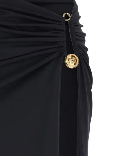 Versace Black Skirt With Pin Detail With Logo And Side Slit In Tech Fabric Stretch Woman In Black