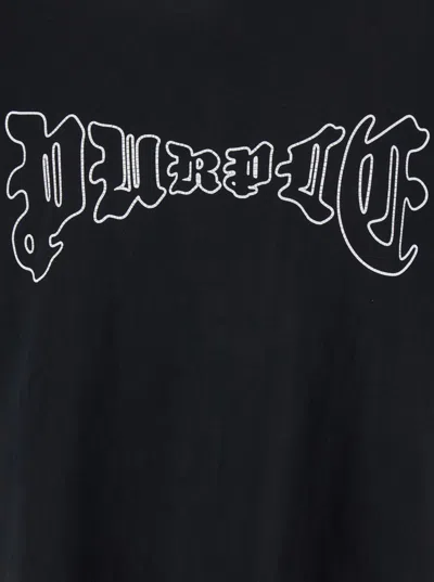 Purple Brand Black Crewneck T-shirt With Logo Print On The Front In Cotton Man