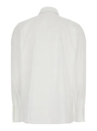 Brunello Cucinelli White Shirt With Pointed Collar And Monil Detail On The Collar In Cotton Blend Woman