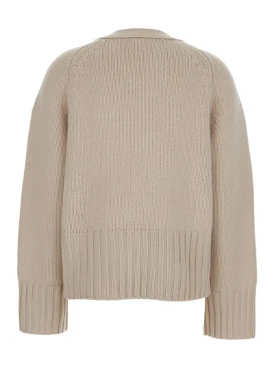 Soft Goat Beige Cardigan With V Neck And Ribbed Trims In Cashmere Woman