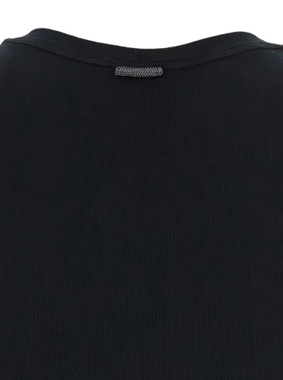 Shop Brunello Cucinelli Black Sleeveless Top With Round Neck And Monil Detail On The Rear In Cotton Stretch Woman
