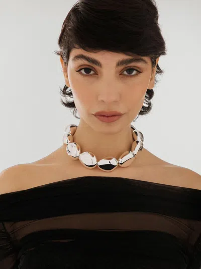 Federica Tosi Lace Stone Metallic Necklace With Chunky Design And Without Closure In Silver Plated Bronze Woman