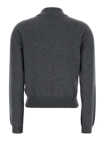 Brunello Cucinelli Grey Sweater With Mock Neck And Monil Detail On The Front In Cashmere Woman