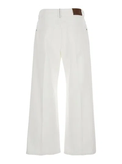 Brunello Cucinelli White Jeans With Wide Leg And Monil Detail On The Rear In Denim Woman