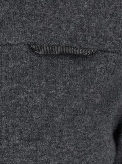 Brunello Cucinelli Grey Sweater With Mock Neck And Monil Detail On The Front In Cashmere Woman