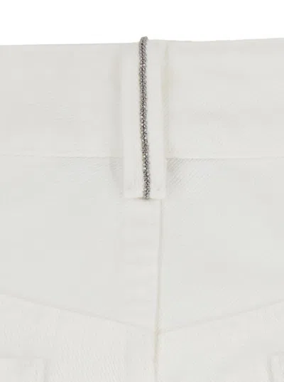 Brunello Cucinelli White Jeans With Wide Leg And Monil Detail On The Rear In Denim Woman