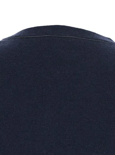 Brunello Cucinelli Blue Sweater With Round Neck In Cashmere Woman In Blue