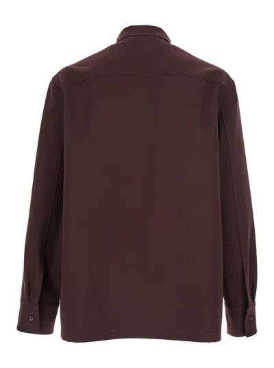 Jil Sander Bordeaux Shirt With Classic Collar And Front Zip Closure In Tech Fabric Man In Burgundy