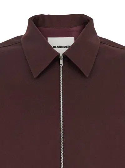 Jil Sander Bordeaux Shirt With Classic Collar And Front Zip Closure In Tech Fabric Man In Burgundy