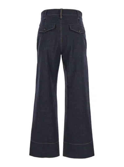 Brunello Cucinelli Blue Jeans With Wide Leg And Contrasting Stitching In Denim Woman