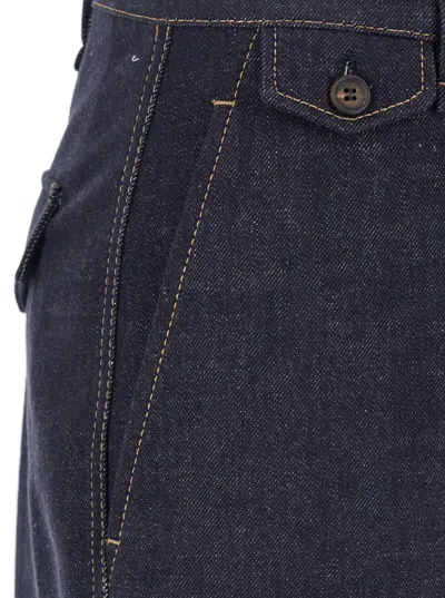 Brunello Cucinelli Blue Jeans With Wide Leg And Contrasting Stitching In Denim Woman