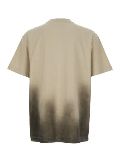 Purple Brand Beige Crewneck T-shirt With Logo Print On The Front And Faded Effect In Cotton Man