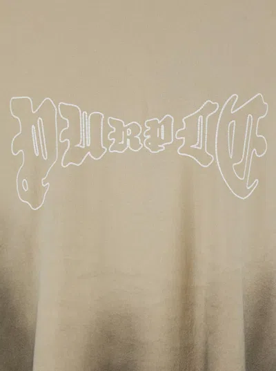 Purple Brand Beige Crewneck T-shirt With Logo Print On The Front And Faded Effect In Cotton Man