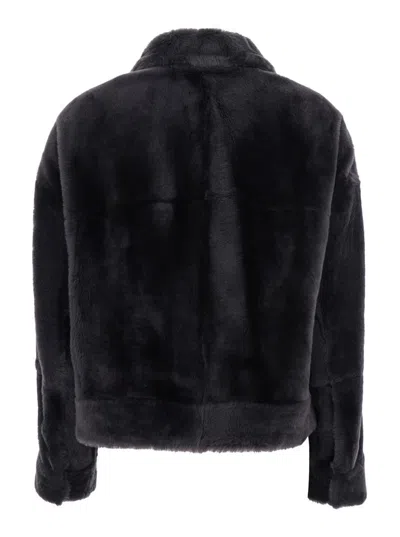 Brunello Cucinelli Grey Shearling Jacket With Two Front Welt Pockets With Zip In Fur Woman