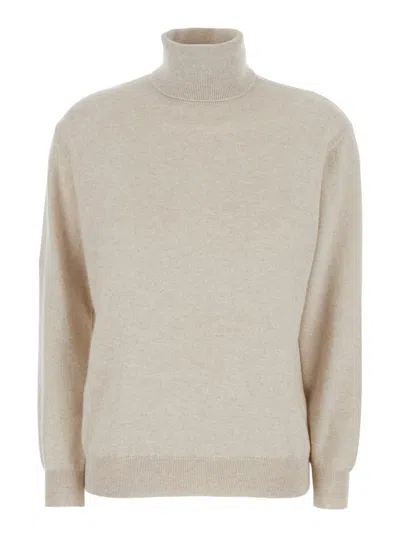 Brunello Cucinelli Beige Turtleneck Sweater In Cashmere Woman In Gray