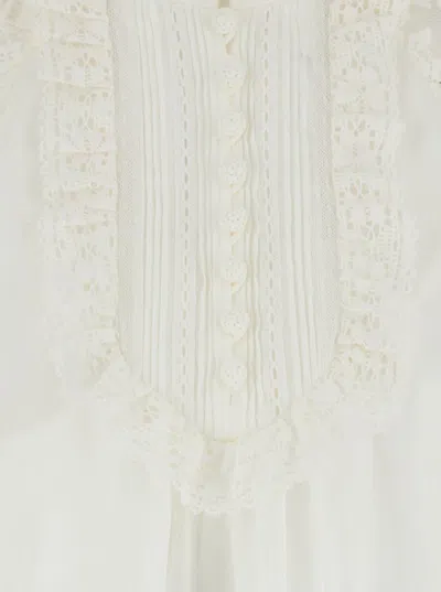 Zimmermann Ascension White Blouse With Lace Panels And Scallop Hem In Ramie Woman In Neutral