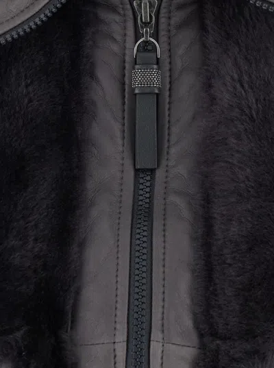 Brunello Cucinelli Grey Shearling Jacket With Two Front Welt Pockets With Zip In Fur Woman