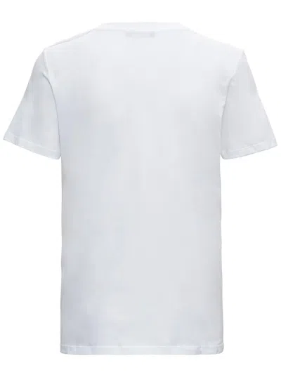 Balmain White Crewneck T-shirt With Logo Print And Golden Buttons In Jersey Woman