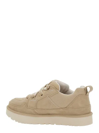Shop Ugg 'lo Lowmel' Beige Sneakers With Mesh Inserts And Logo On The Side In Suede Man