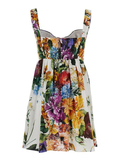 Dolce & Gabbana Multicolor Sleeveless Dress With Bustier Style Neckline And All-over Floral Print In Cotton Woman