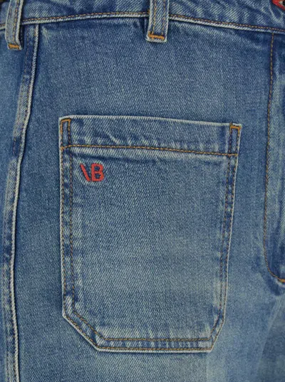 Victoria Beckham Alina Blue Jeans With Belt Loops And Logo Embroidery On The Pocket In Denim Woman In Blue