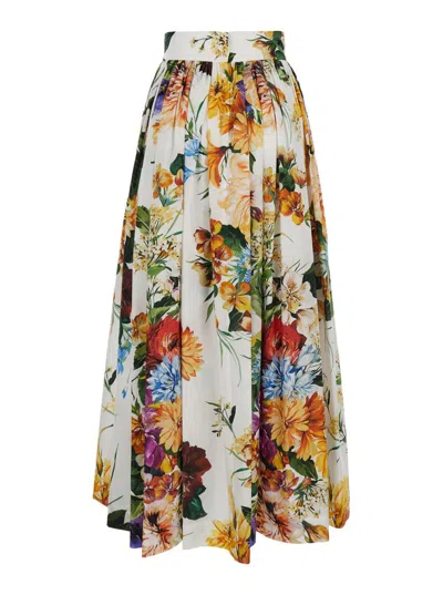 Dolce & Gabbana High-waisted Skirt With A Floral Bouquet Print In Multi