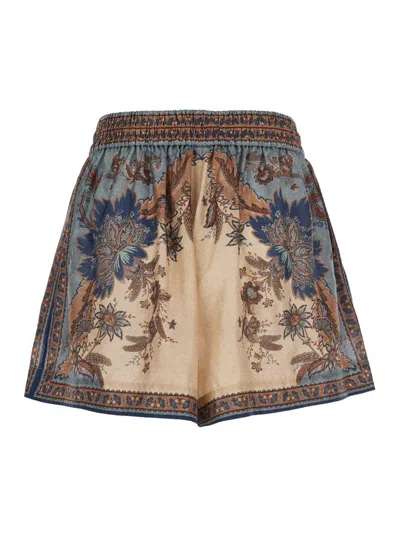 Zimmermann Womens Blue Cream Indienne Ascension Relaxed-fit Silk Shorts Xs