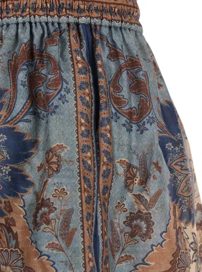 Zimmermann Womens Blue Cream Indienne Ascension Relaxed-fit Silk Shorts Xs
