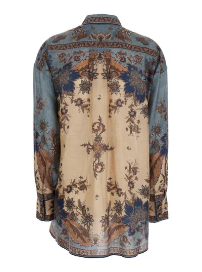 Shop Zimmermann 'ascension' Multicolor Shirt With Classic Collar And All-over Print In Silk Woman