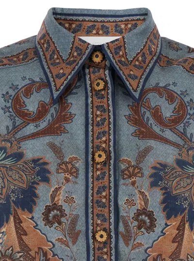 Zimmermann Womens Blue Cream Indienne Ascension Manstyle Graphic-pattern Silk Shirt