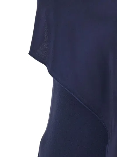 Victoria Beckham Blue Sleeveless Long Dress With V Neck In Fabric Woman
