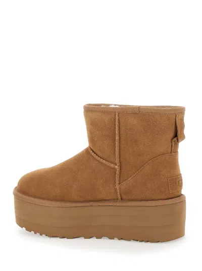 Ugg Classic Mini Platform Beige Ankle Boots With Platform In Suede Woman In Brown