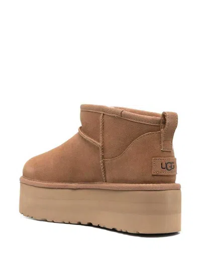 Ugg Ultramini Beige Boots With Platform In Suede Woman